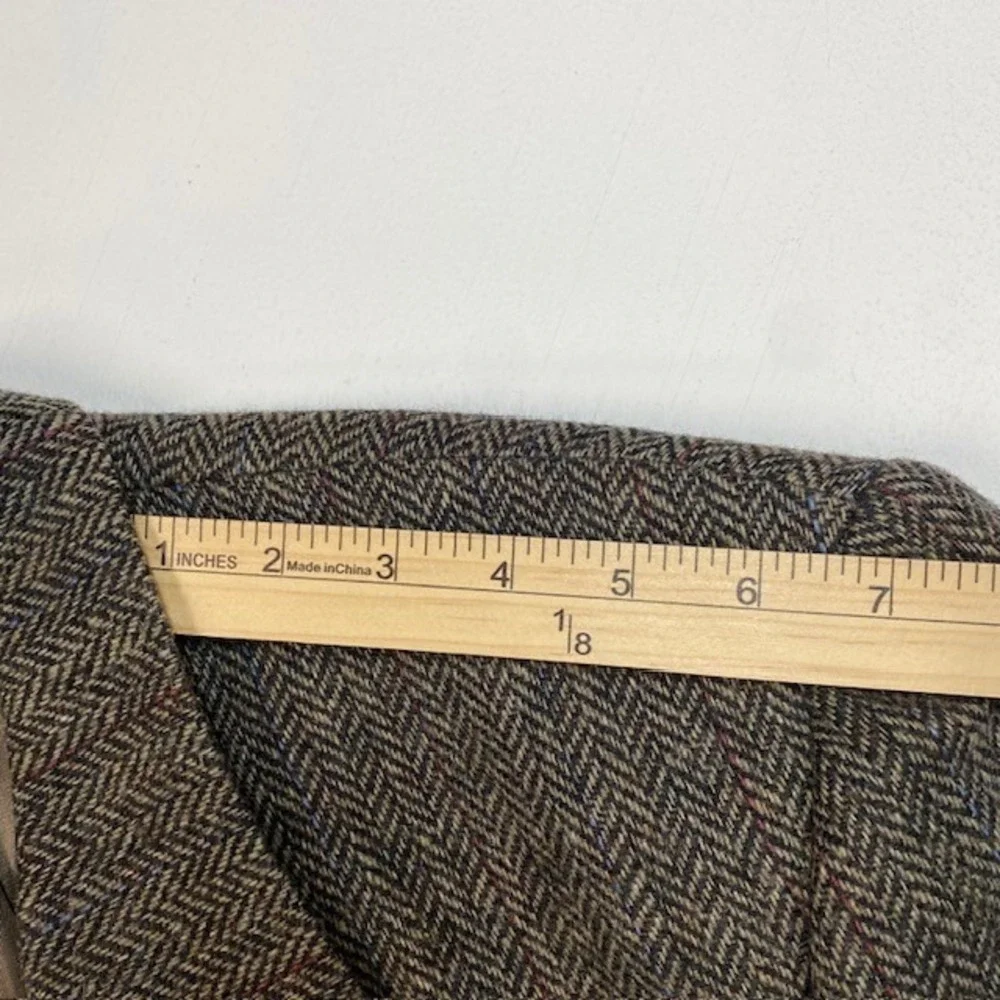 Mens 44L Brown Tweed Herringbone 100% Wool Blazer Jacket English Manor - Picture 10 of 15